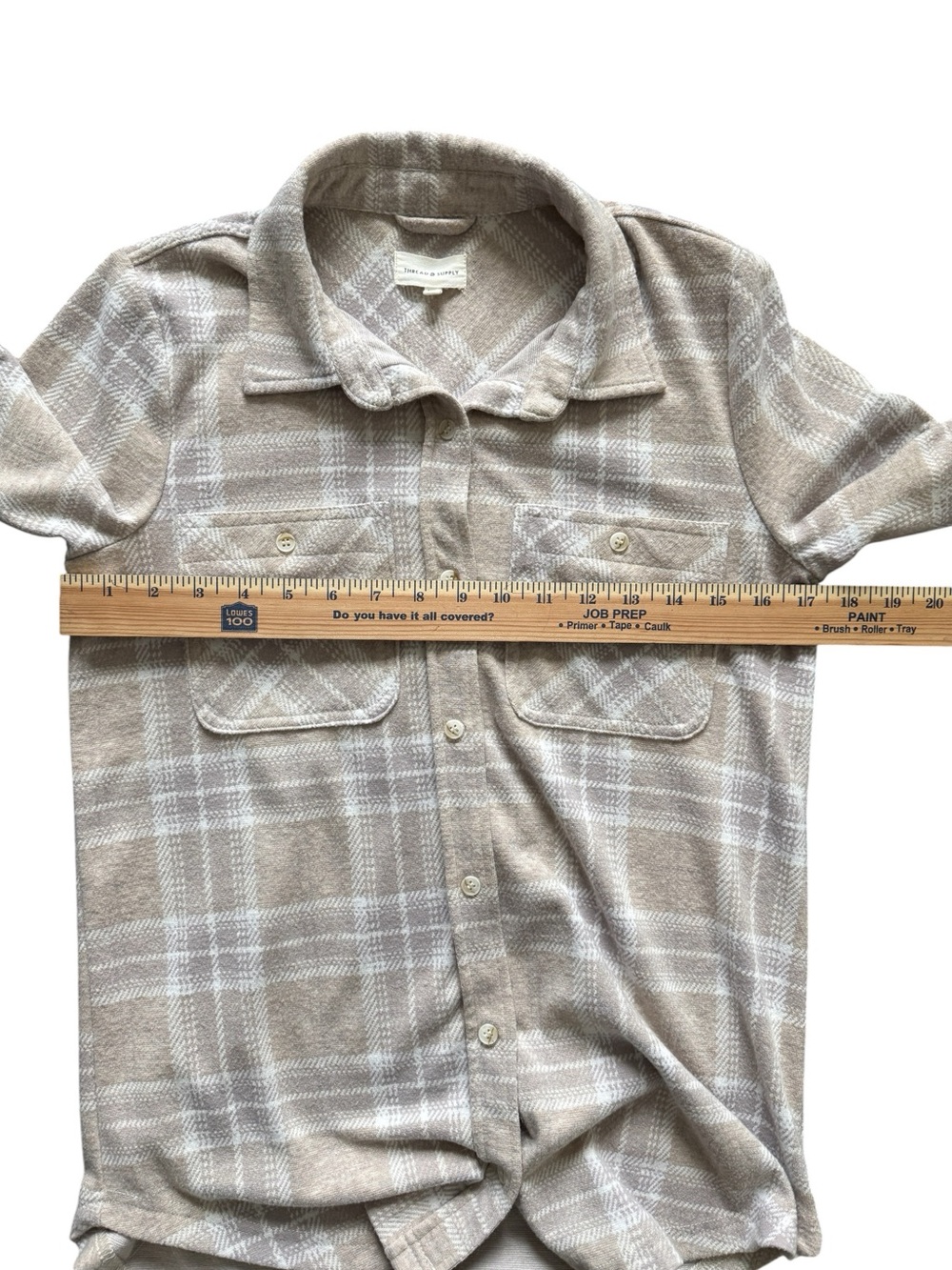 Thread & Supply Plaid Shirt Womens XS Beige White Soft Button Front Flannel - Picture 5 of 7